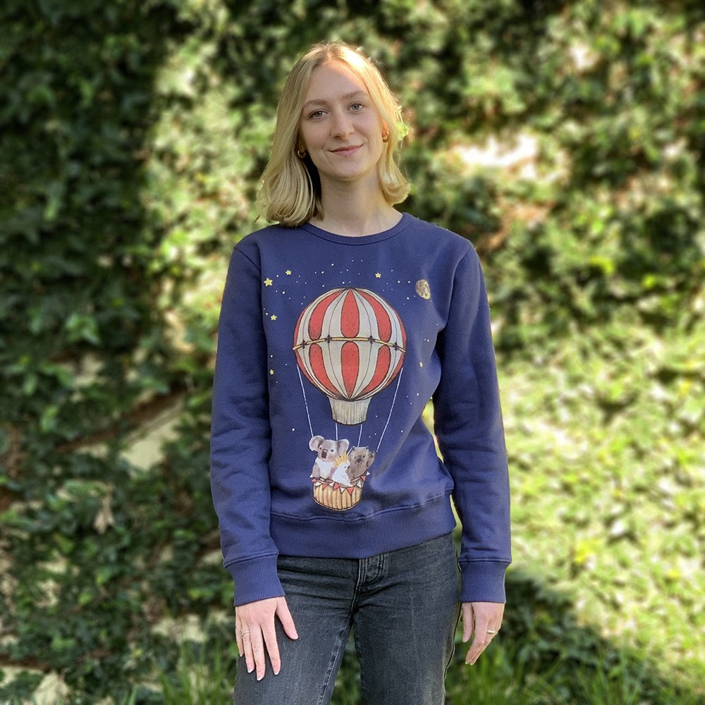 Ballooning Wombat & Koala Womens Jumper - Dusky Blue