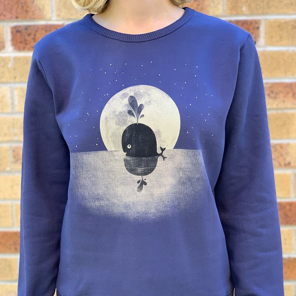 Whale Moon Womens Jumper - Dusky Blue