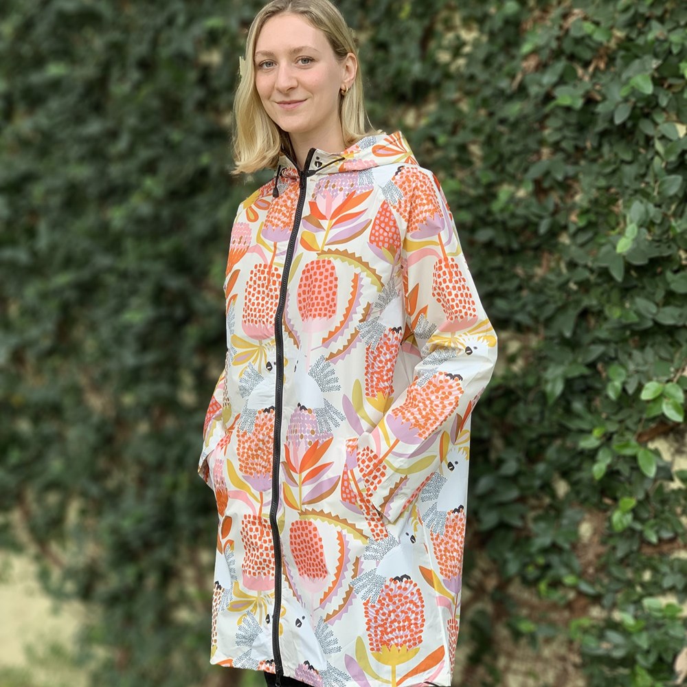 Cockatoos & Banksia Raincoat - Long Fit