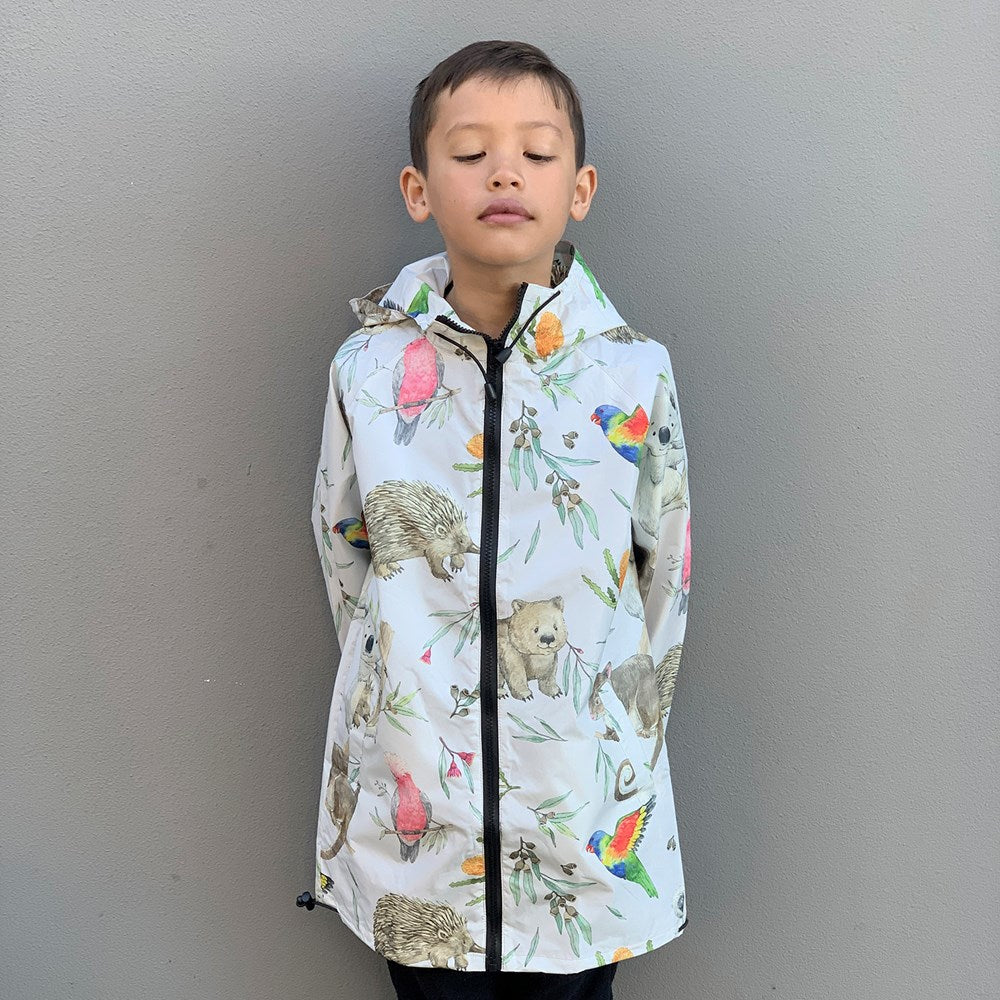 Aussie Animals Kids Raincoat - Watercolour Design
