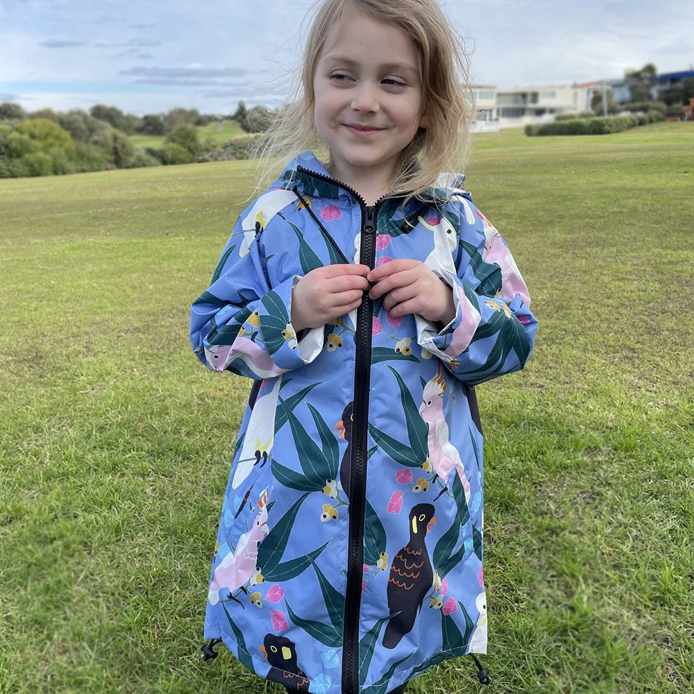 Cockatoos and Flora Kids Raincoat - Blue
