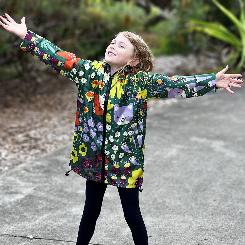 Peekaboo Cats Floral Kids Raincoat