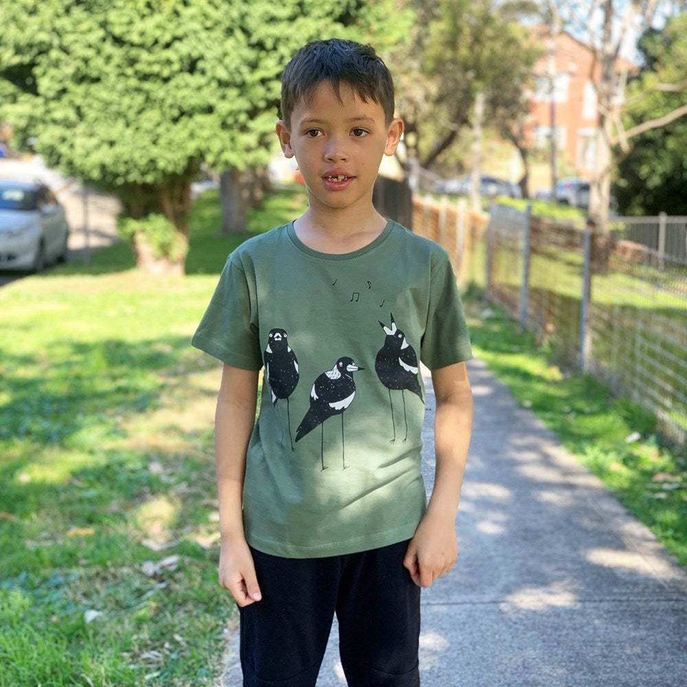 Singing Magpies Kids Tee - Kashmir Green