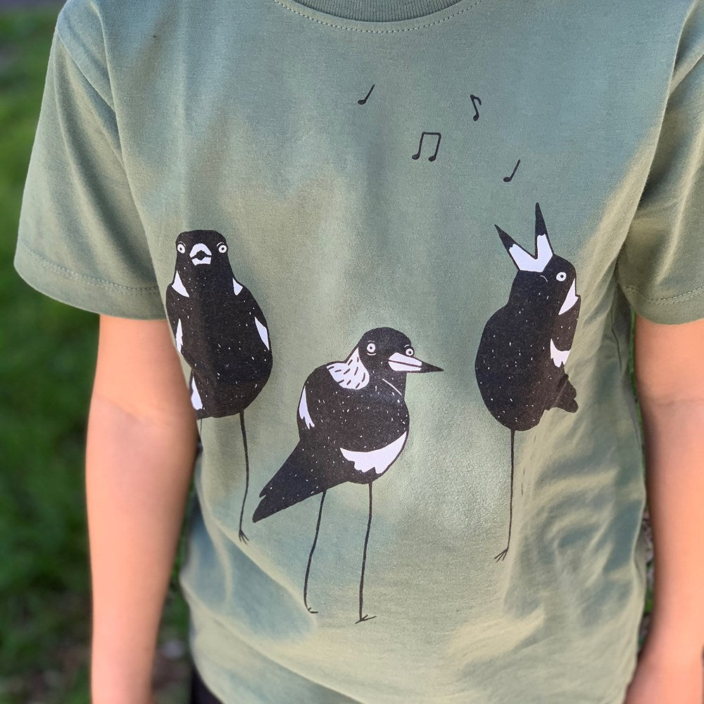 Singing Magpies Kids Tee - Kashmir Green