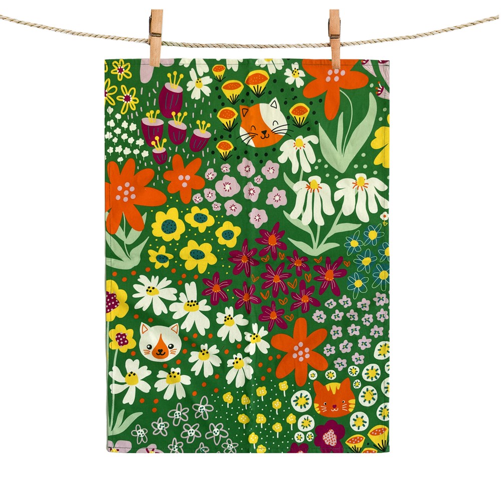 Peekaboo Cats Tea Towel - Floral