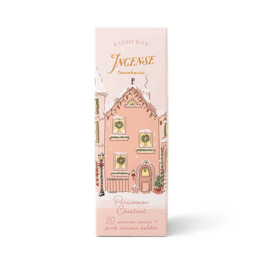 Paddywax: Holiday Pink Ceramic Townhouse Incense Cone Holder Persimmon Chestnut