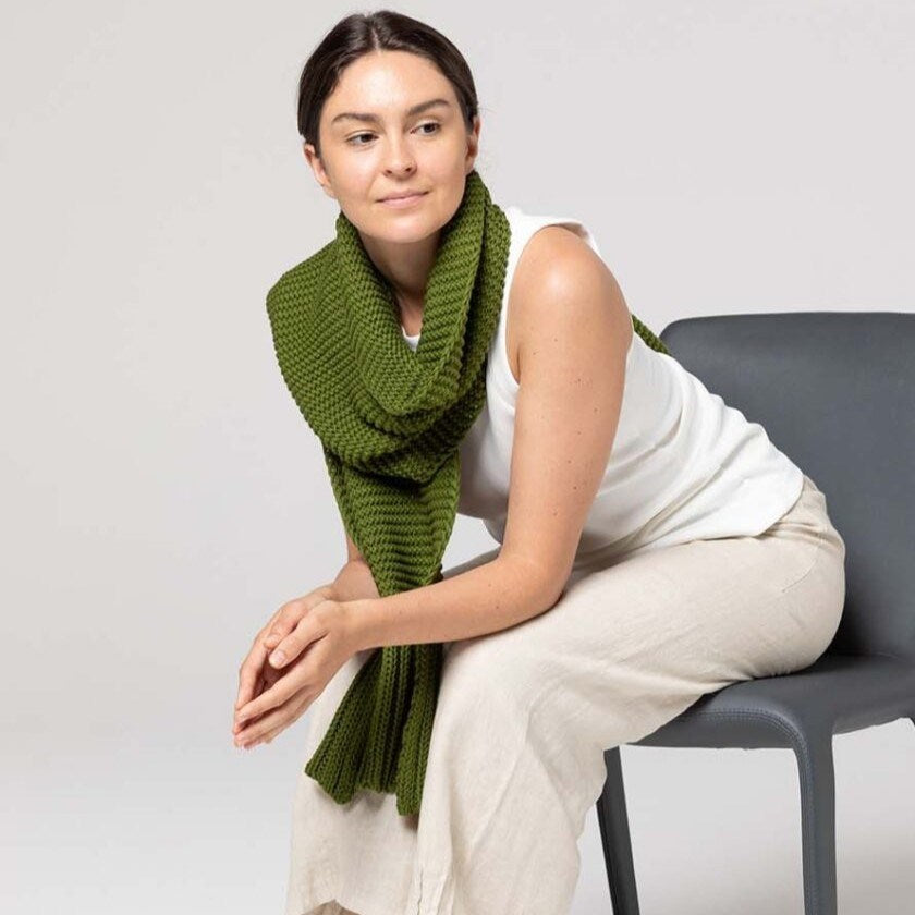 Indus Design: Scarf Ribbed Hem Knit Basil Green