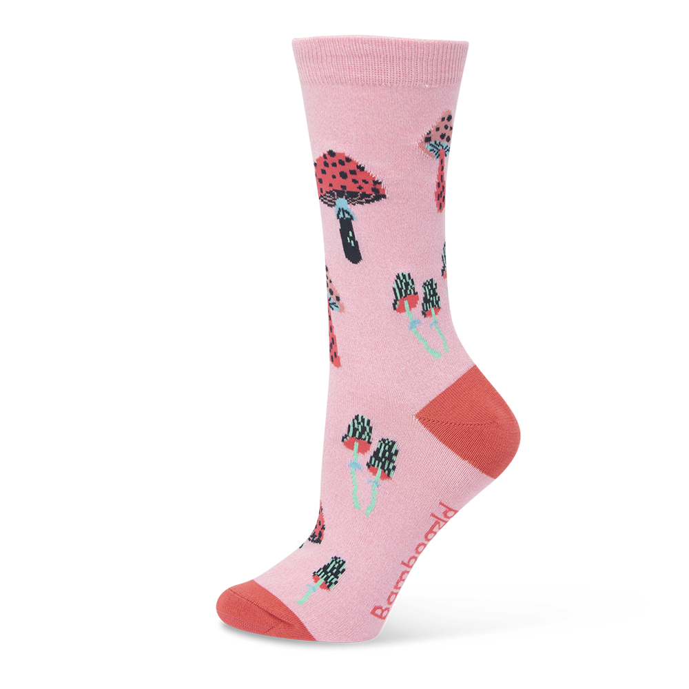 Bamboozld: Womens Enchanted Mushrooms Pink Marle Bamboo Sock