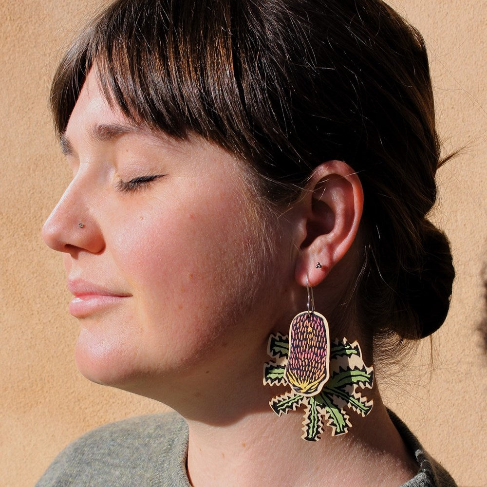 To The Trees: Wooden Dangle Earrings Banksia