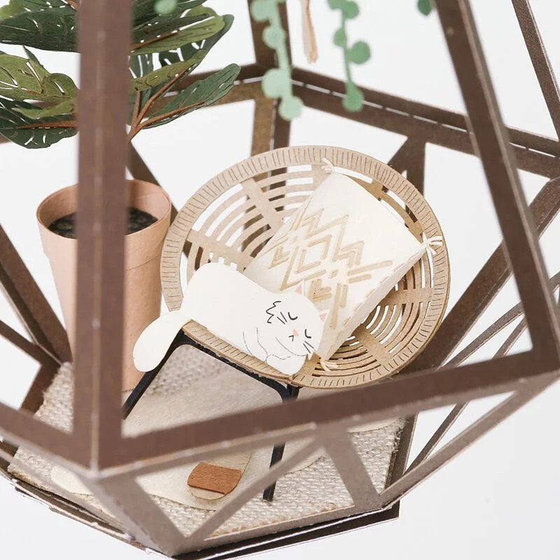 Paper Thought: Lasercut Paper Model Fiddle Leaf and Cat