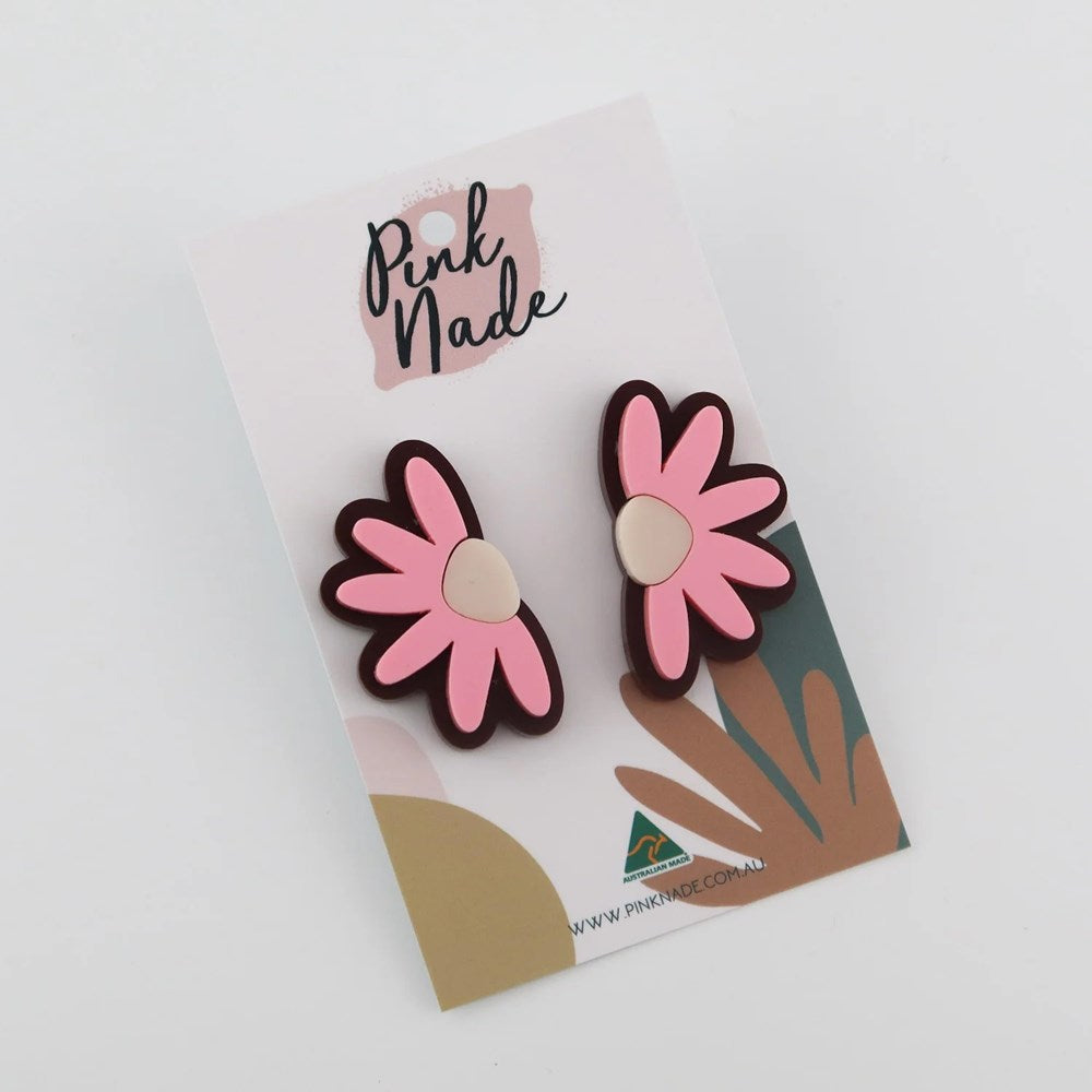 Pink Nade Ella Flower Statement Studs - Pink & Chocolate