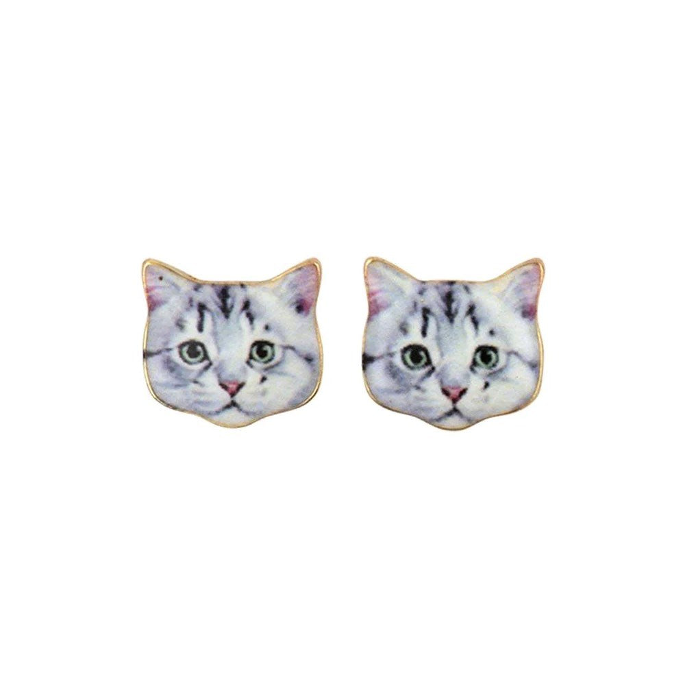 Short Story Stud Earrings - Grey Cat