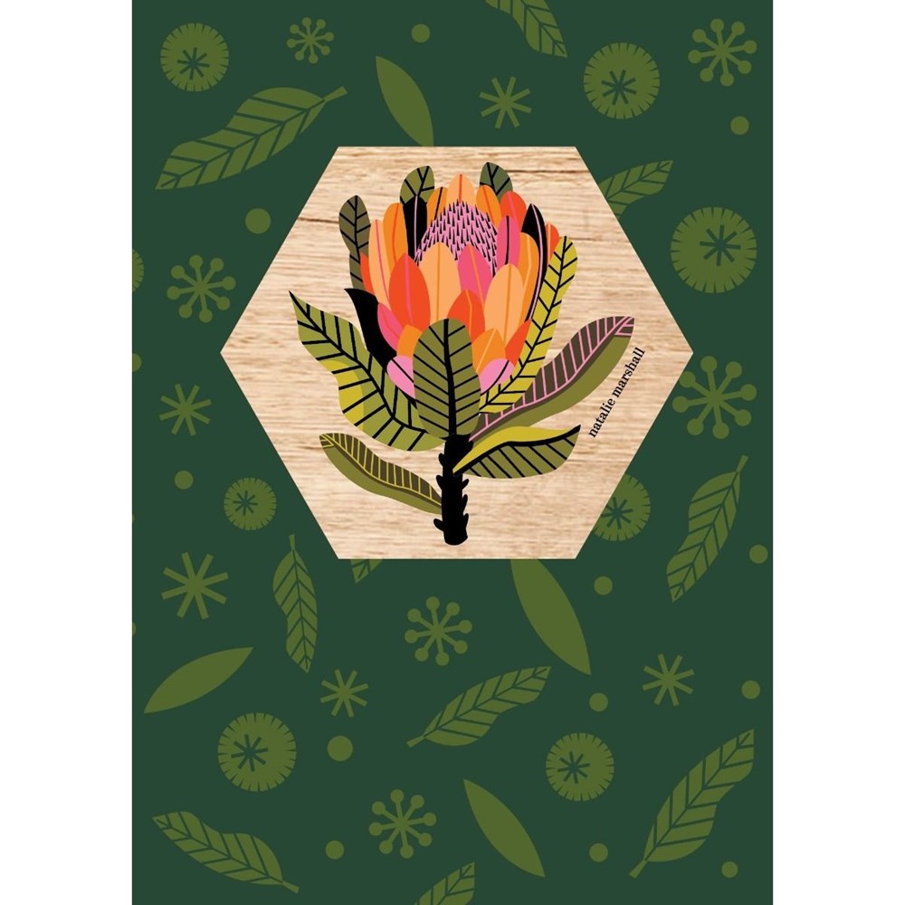 Natalie Marshall: Wood Magnet Card Protea