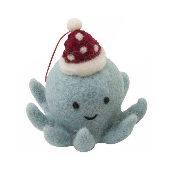Pashom Felt Christmas Ornament - Octopus in Santa Hat