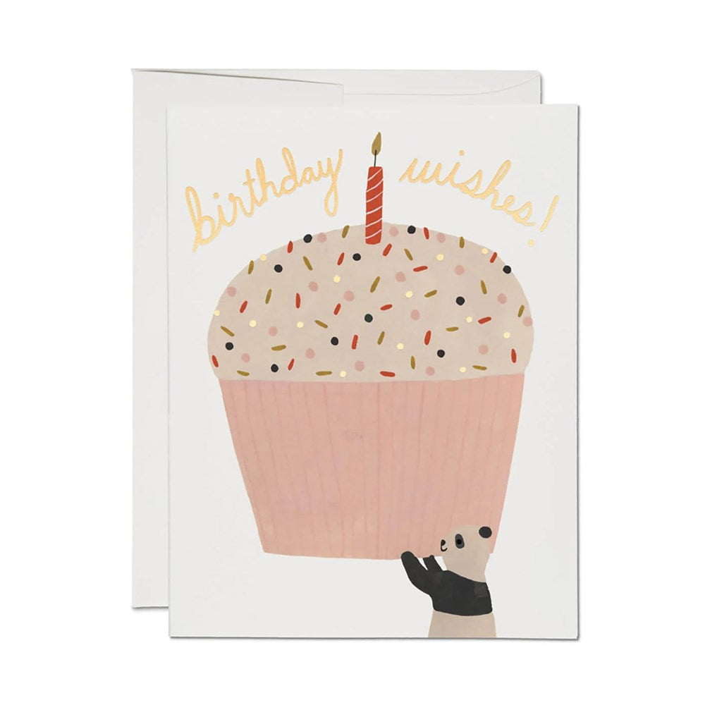 Red Cap: Foil Greeting Card Panda Cupcake