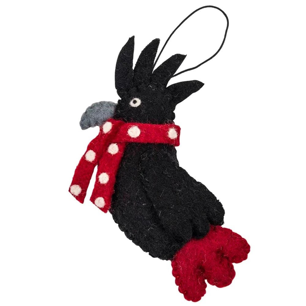 Pashom Black Cockatoo Christmas Ornament - Handmade Felt