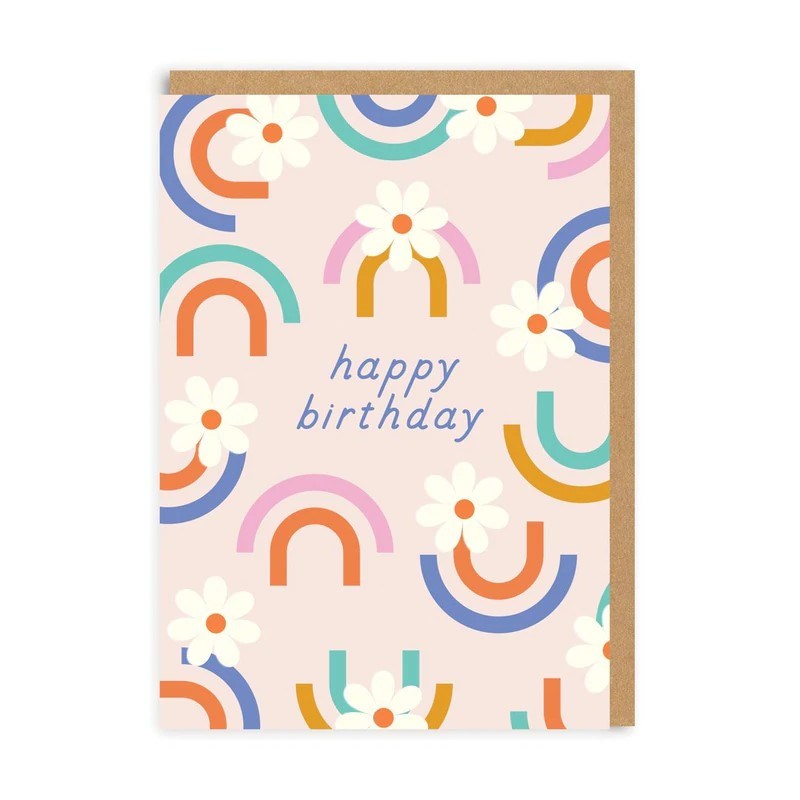 Ohh Deer Floral Rainbow Birthday Greeting Card