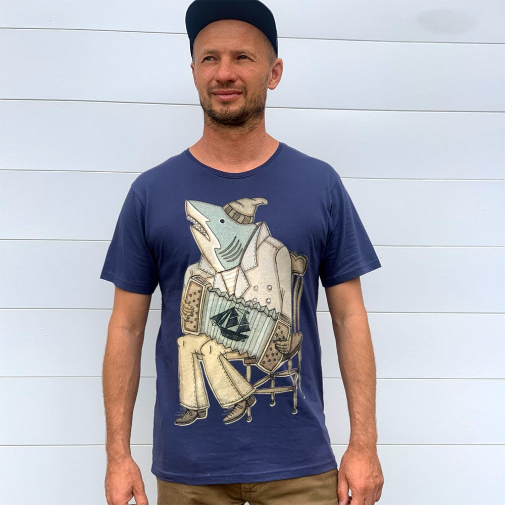 Shark Sing Mens T-Shirt - Dusky Blue