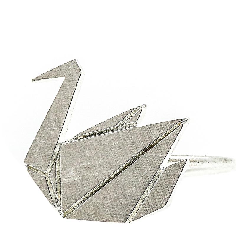 Short Story Origami Swan Ring - Silver