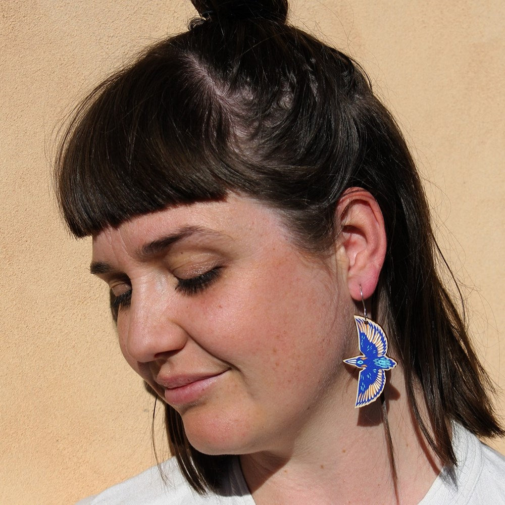 To The Trees: Wooden Cut Out Earrings Kingfisher