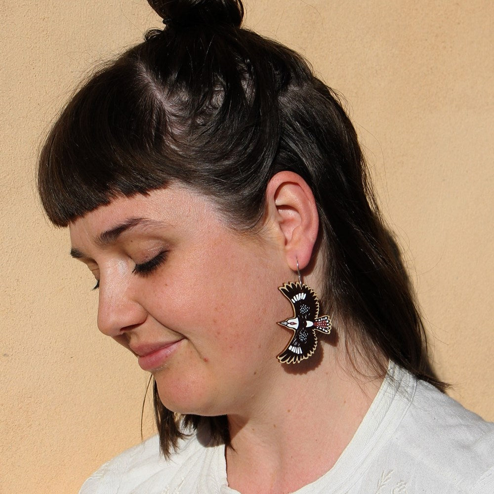 To The Trees: Wooden Cut Out Earrings Kookaburra