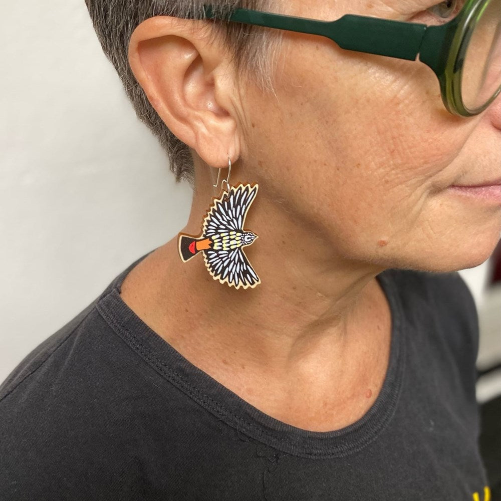 To The Trees: Wooden Cut Out Earrings Spotted Pardalote