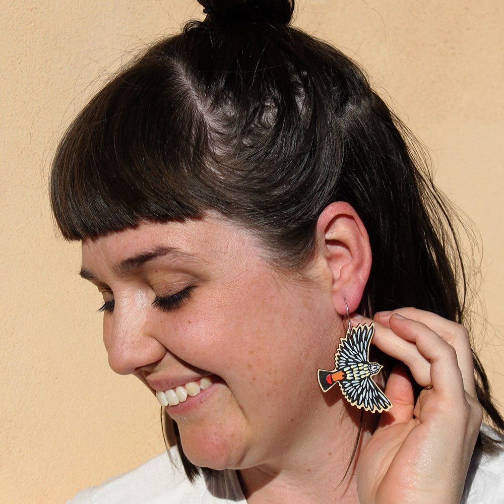 To The Trees: Wooden Cut Out Earrings Spotted Pardalote