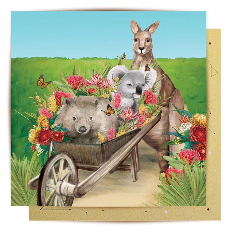 La La Land Greeting Card - Wheelbarrow Aussie Friends