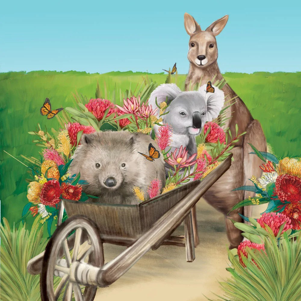 La La Land Greeting Card - Wheelbarrow Aussie Friends